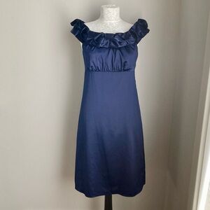 The Limited Blue Ruffled Neckline Satin Dress